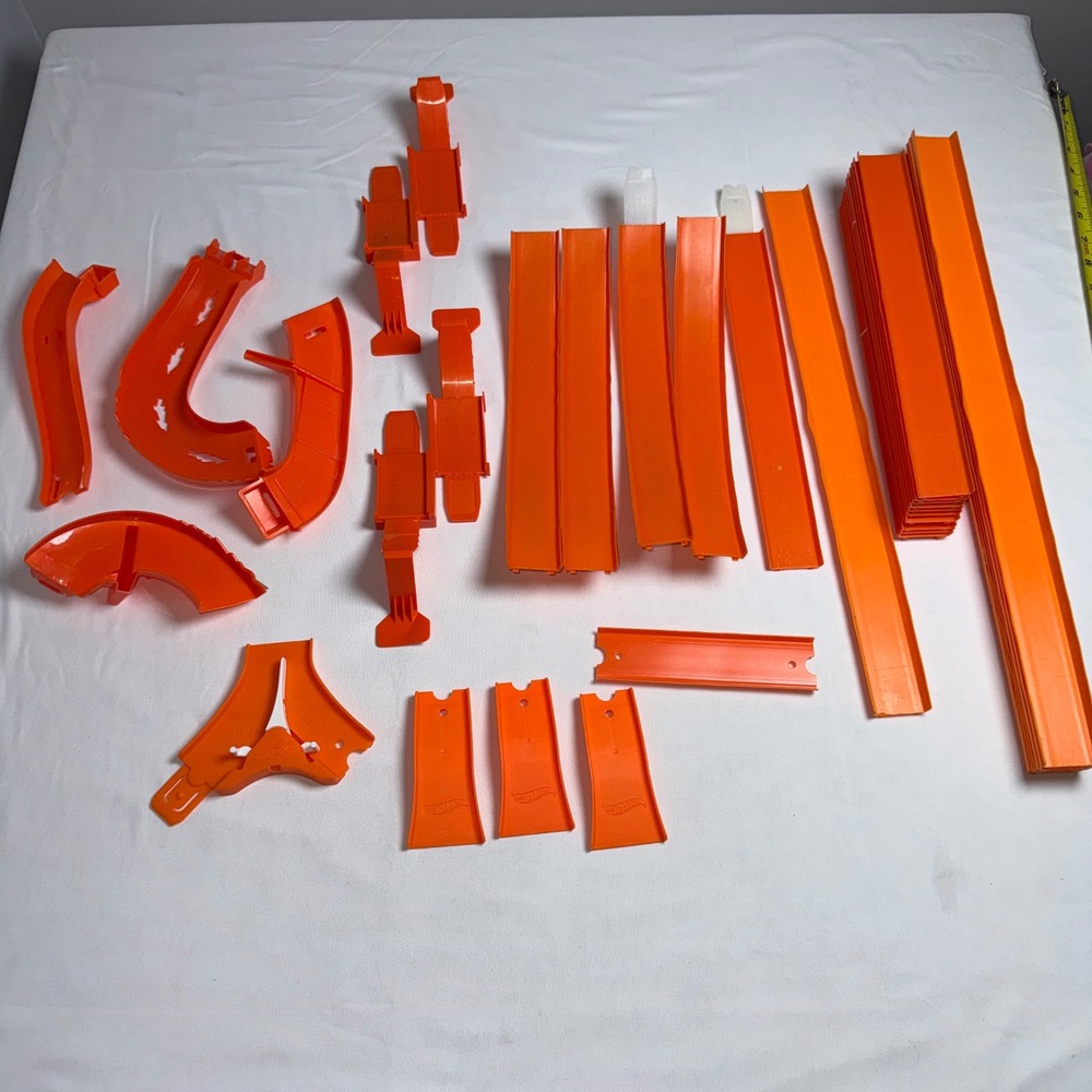 Hot Wheels Orange Track Lot Straight Curved Y-Track Diverter Ramp Pieces